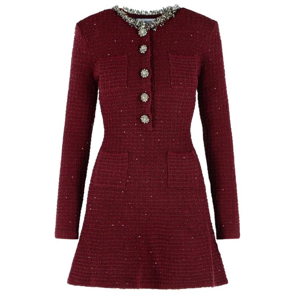 Self Portrait Burgundy Cotton Blend Mini Dress Women